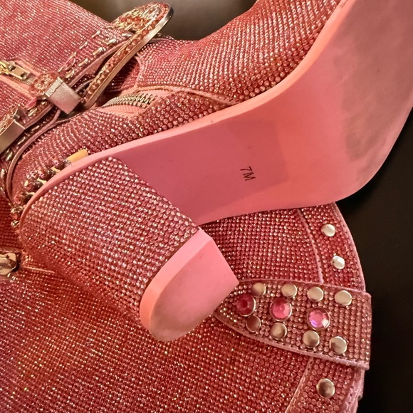 (Out of Stock Online) Dolls Kill-Pink SHERIFF Shine Knee High Cowboy Boots - Picture 10 of 16